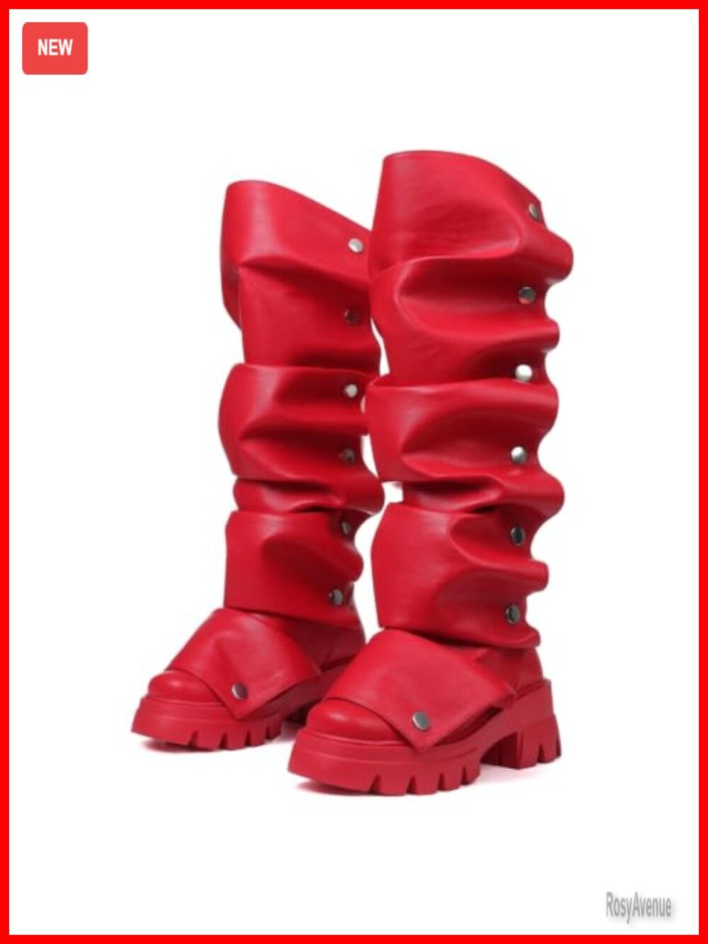 Platform Knee High Boots Fold Over Slouchy Ruched Stacked Heel Pull On Wide